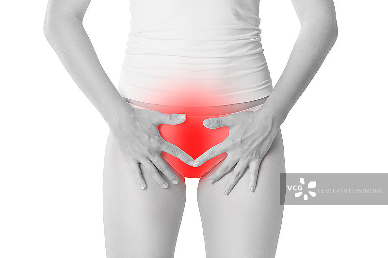女性月经疼痛，腹痛孤立在白色背景图片素材
