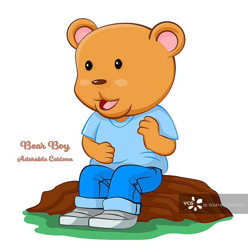 可爱的卡通，男孩熊站在思考。矢量剪辑艺术插图图片素材