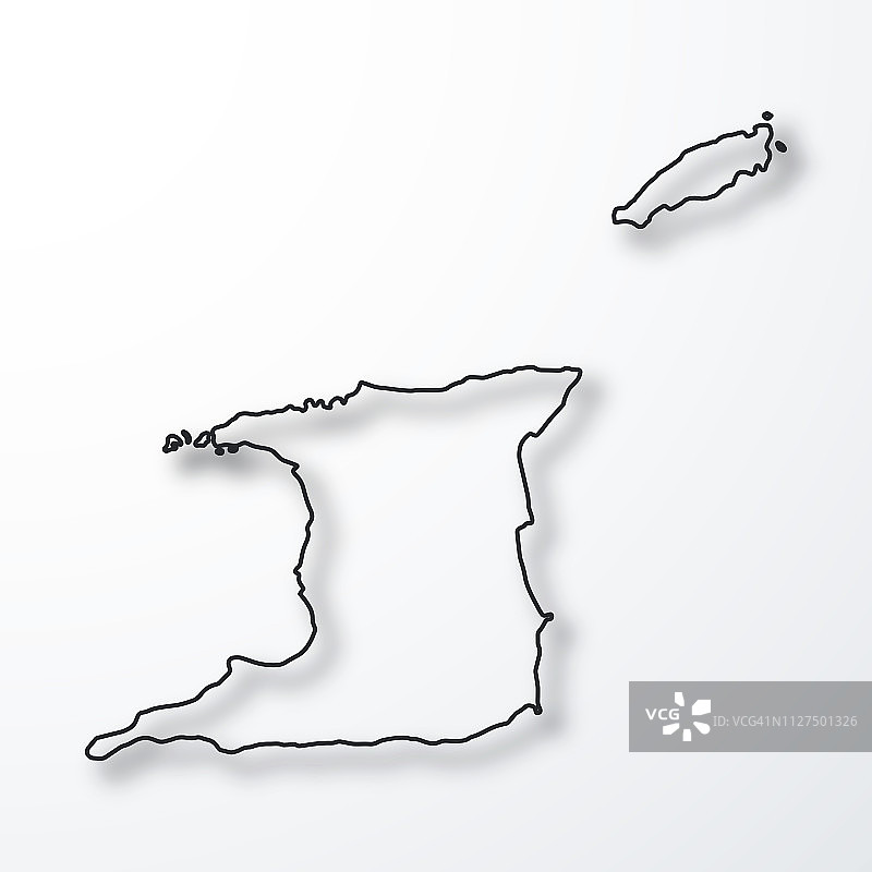 特立尼达和多巴哥地图-黑色轮廓与阴影，白色背景图片素材