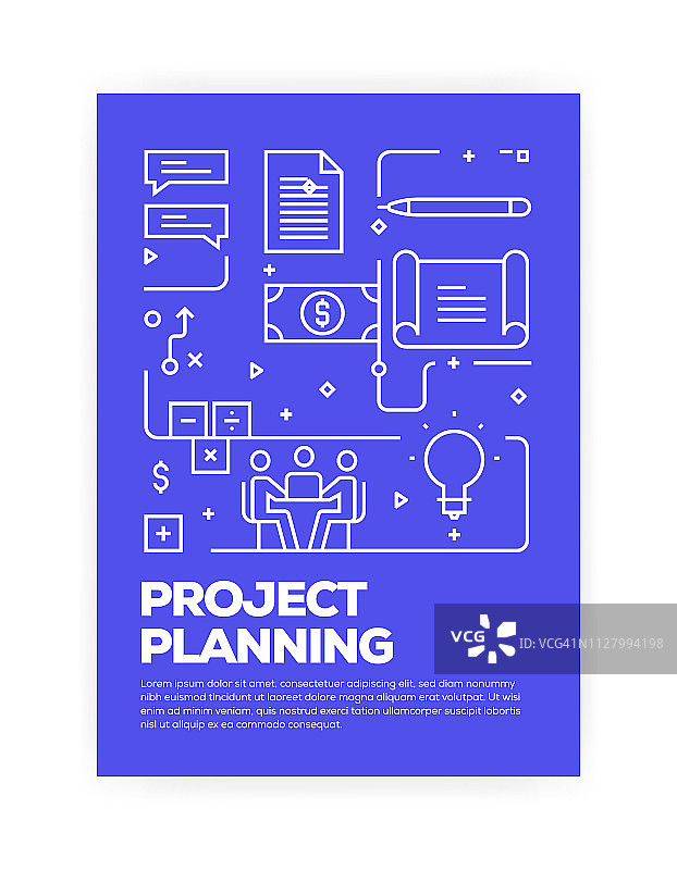 项目规划概念线风格封面设计的年度报告，传单，小册子。图片素材