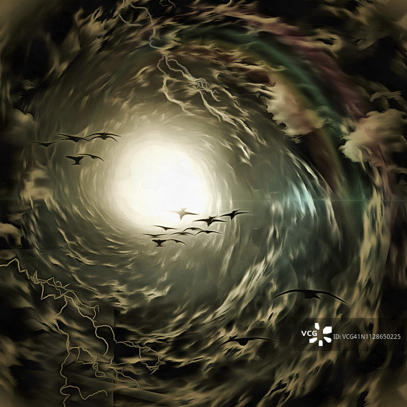 隧道的云与鸟图片素材
