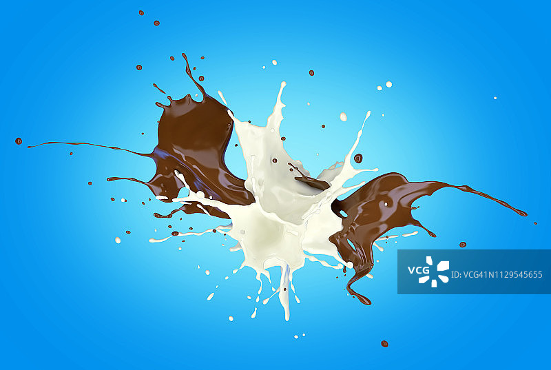牛奶和巧克力在空气中飞溅，插图图片素材