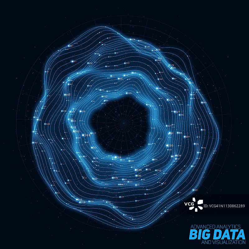 蓝色数据循环可视化。未来的信息。美学设计的信息。可视化数据的复杂性。复杂的数据线程图形化。社交网络的表示。抽象的图图片素材
