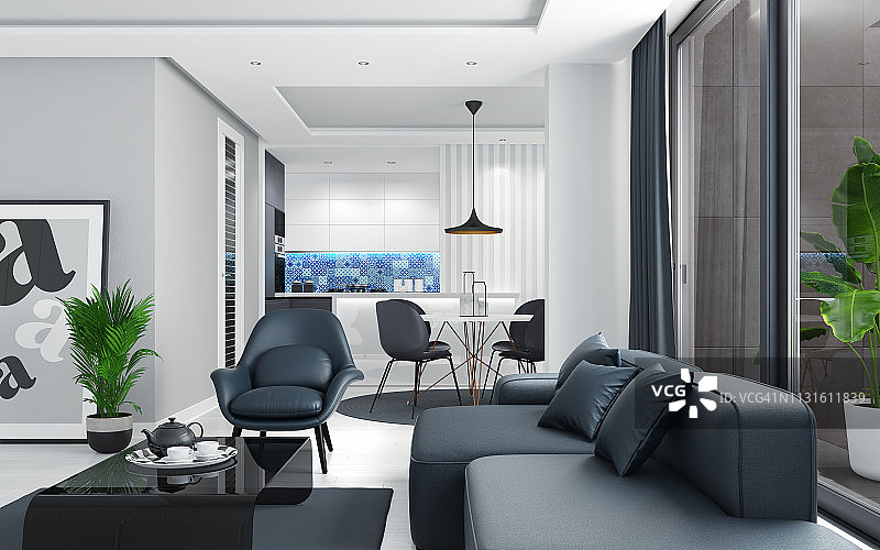舒适明亮的斯堪的纳维亚风格现代公寓图片素材