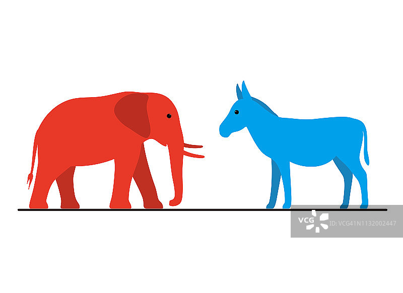 民主党的驴和共和党的大象平面矢量插图图片素材