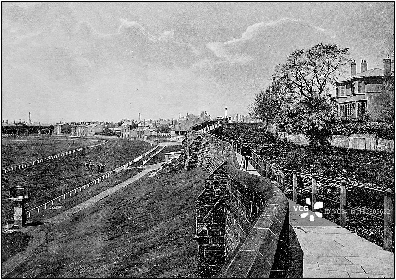 英格兰和威尔士的古董黑白照片:切斯特墙图片素材