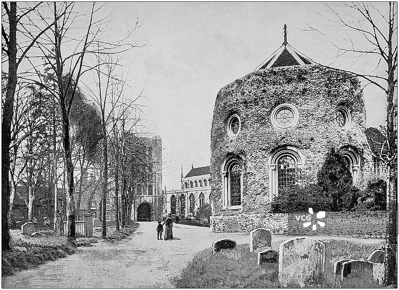 英格兰和威尔士的古老黑白照片:埋葬圣埃德蒙兹，教堂和修道院图片素材