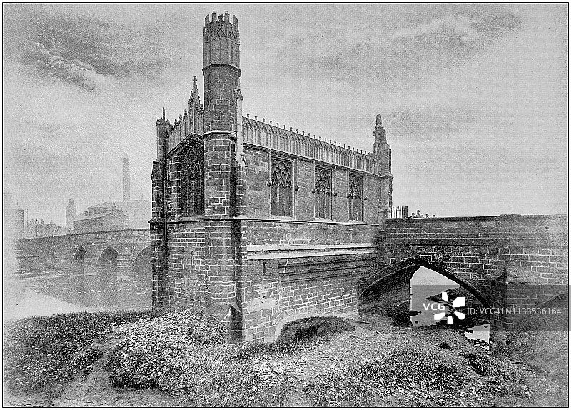 英格兰和威尔士的古老黑白照片:圣玛丽教堂，韦克菲尔德图片素材