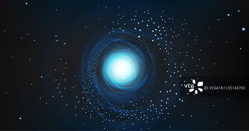 宇宙背景上螺旋星系的黑洞。行星和物理概念设计，矢量插图。图片素材