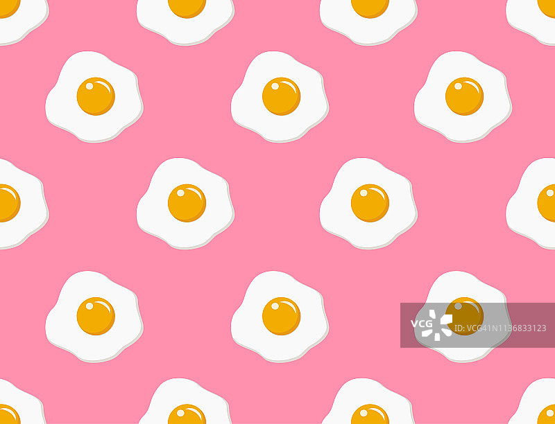 无缝模式的油炸鸡蛋在粉红色的背景-矢量插图图片素材