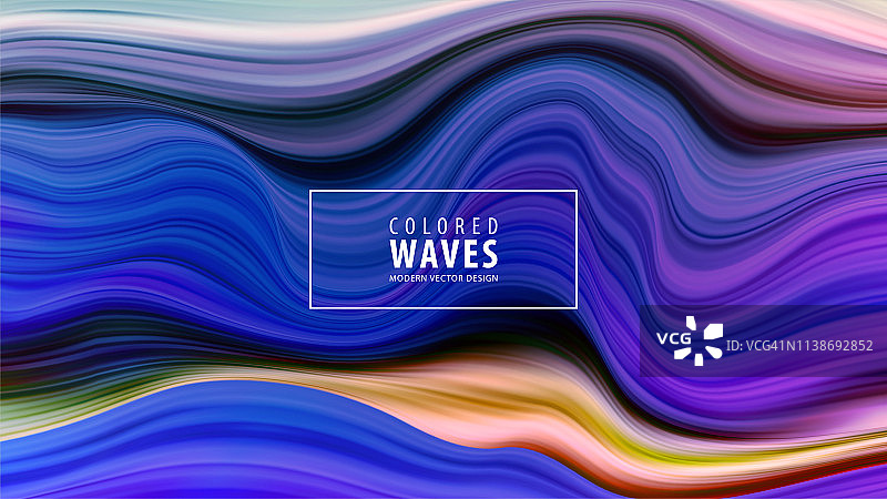 现代彩色流量海报。波浪液体形状在蓝色背景。艺术设计。矢量插图EPS10图片素材