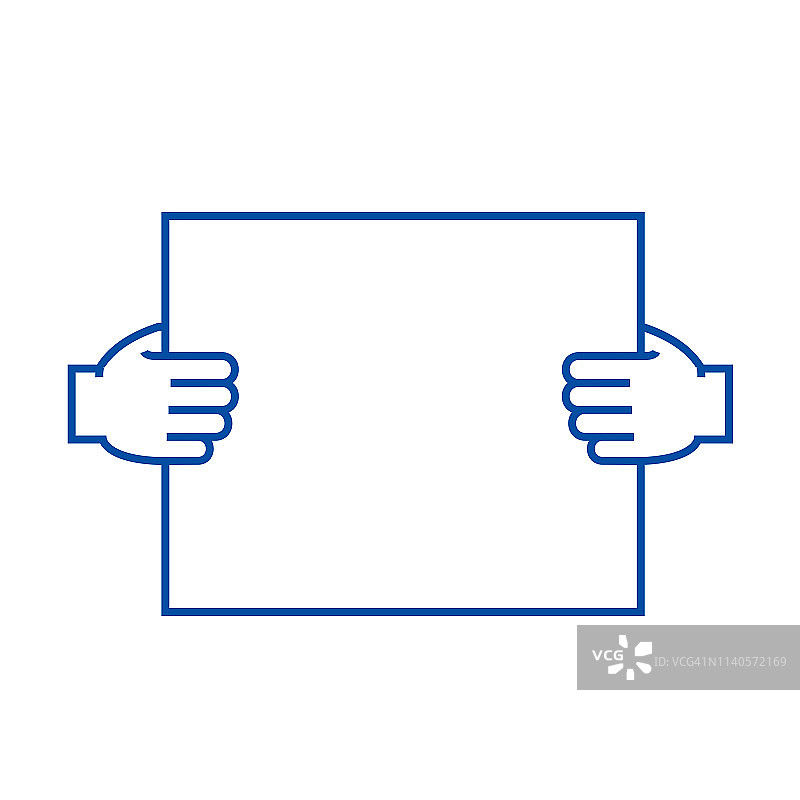 手握纸线图标概念。手握纸平面矢量符号、符号、轮廓插图。图片素材