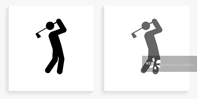高尔夫球手挥杆高尔夫球棒黑色和白色方形图标图片素材