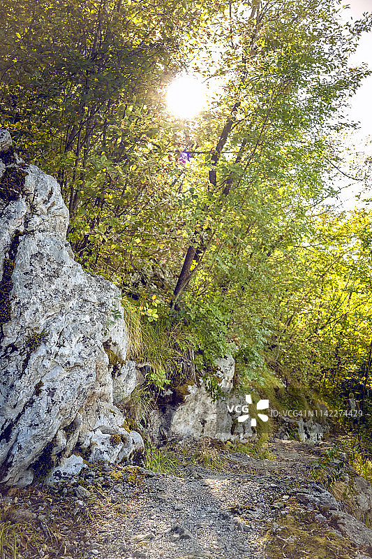 克罗地亚Velebit自然公园里的一条通向Cerovacke spilje的山路图片素材
