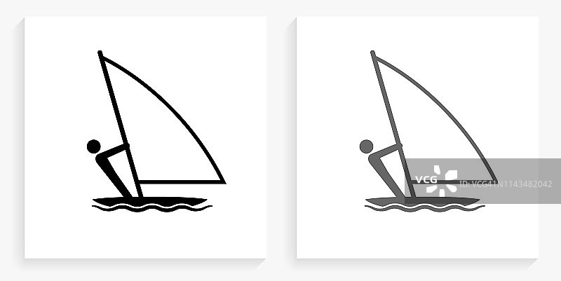 帆船黑白方形图标图片素材