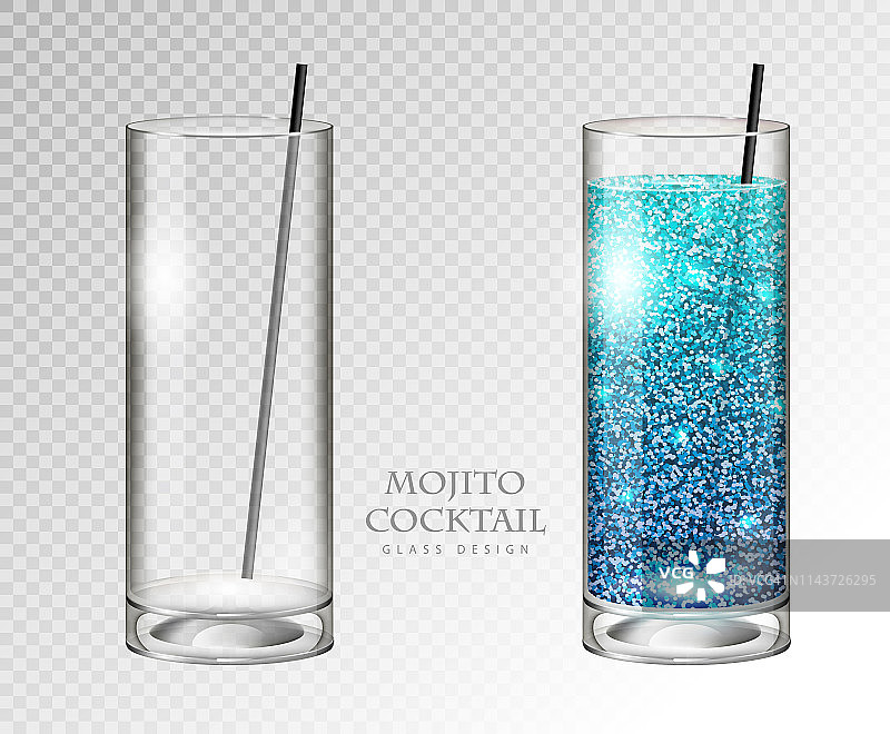 逼真的鸡尾酒莫吉托矢量插图上透明的背景。满杯和空杯图片素材