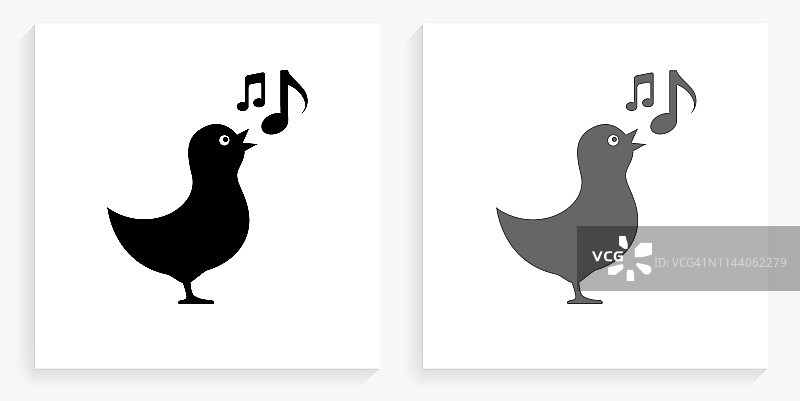 鸟唱歌的黑白方形图标图片素材
