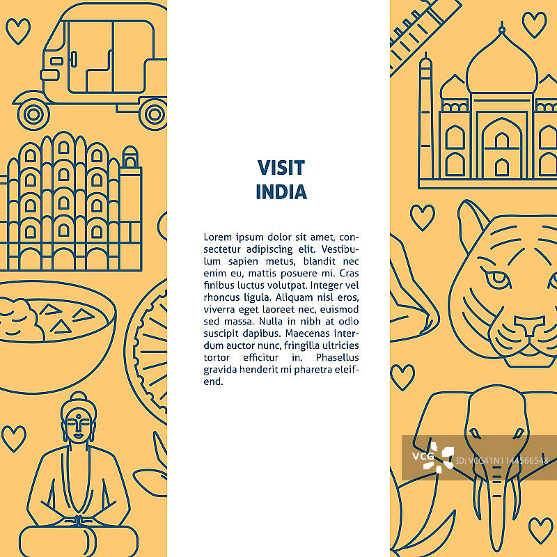 访问印度概念横幅模板在线条风格图片素材