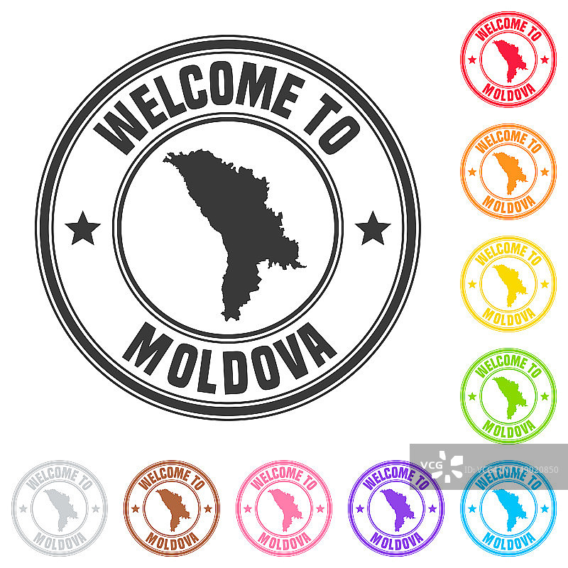 欢迎来到摩尔多瓦邮票-白底彩色徽章图片素材