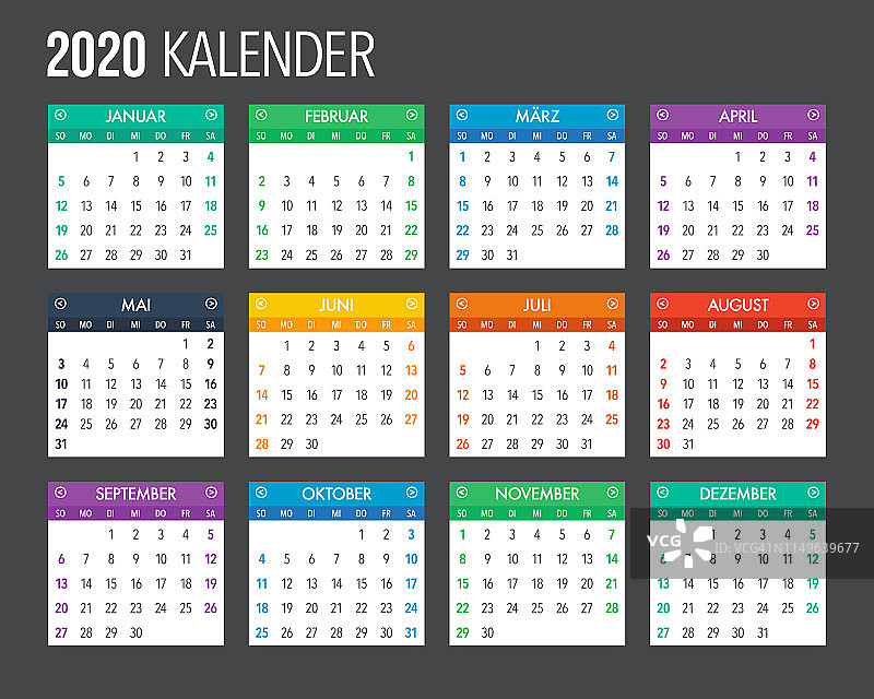 2020德国日历模板设计图片素材