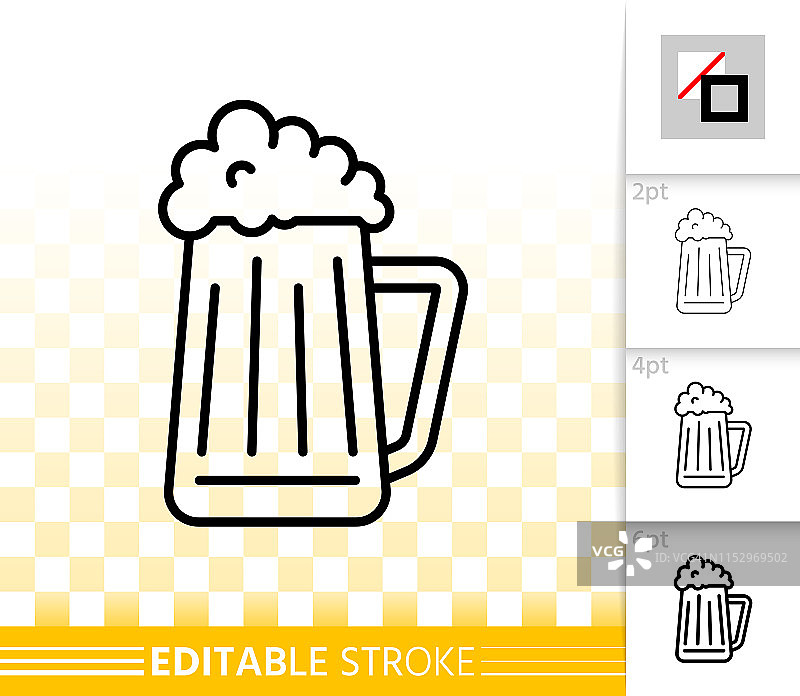 啤酒杯简单的黑色水壶线酒吧酒吧矢量图标图片素材