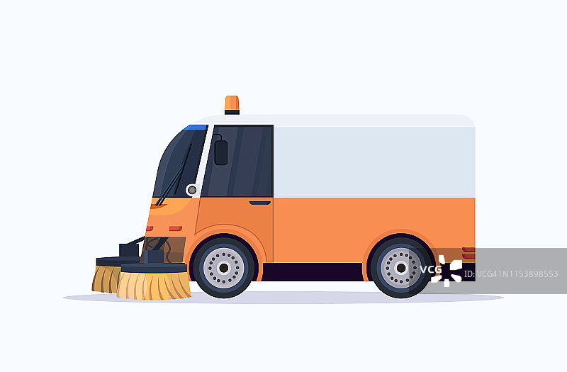 现代街道清扫车、工业车辆清洗机、城市道路平坦服务理念图片素材