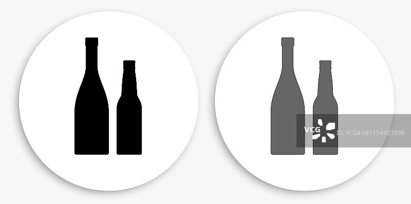 葡萄酒和啤酒瓶黑色和白色圆形图标图片素材