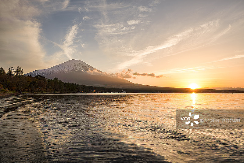 日落时富士山上的山中湖图片素材