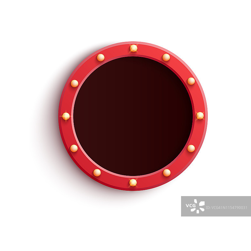 复古的红色圆形框架与闪亮的灯泡和拷贝空间。图片素材