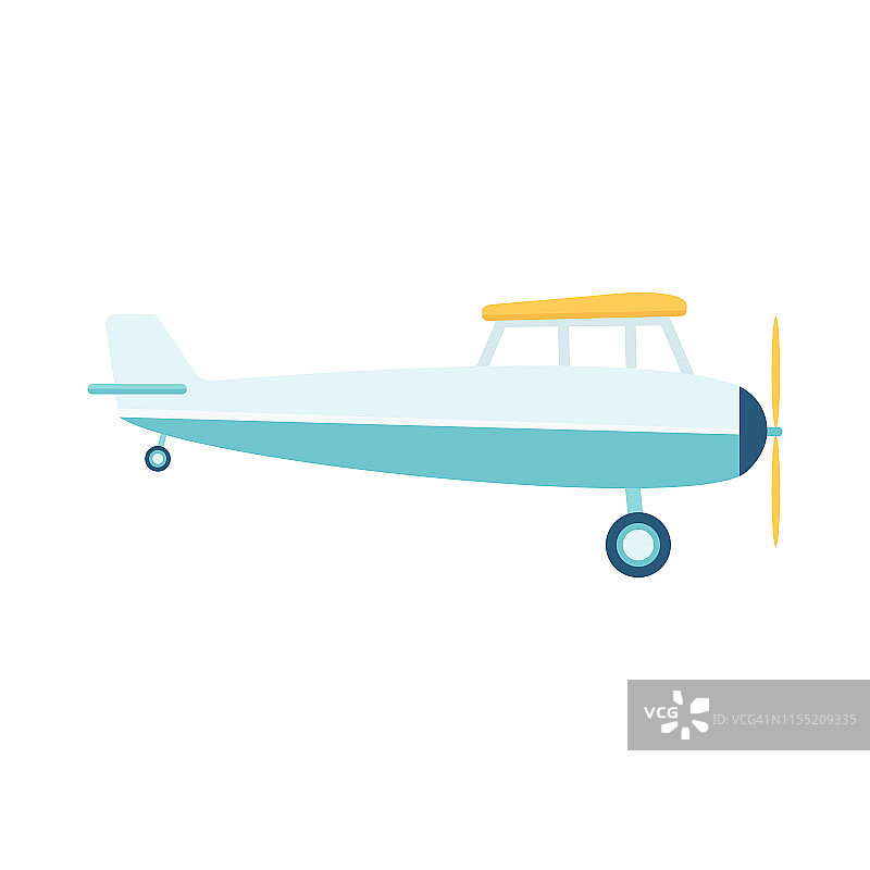 轻型螺旋桨飞机或复古平面矢量隔离在白色背景。图片素材