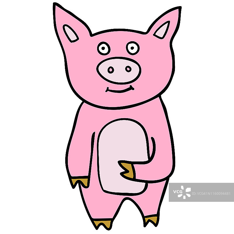 卡通涂鸦线性猪孤立在白色的背景。矢量插图。图片素材