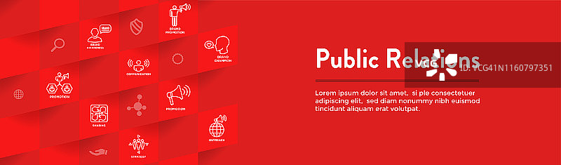 公共关系网站标题横幅和图标设置与品牌意识，策略，和推广图片素材