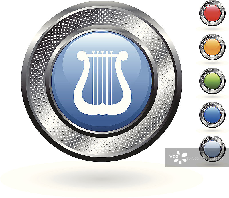 竖琴，音乐版税免费矢量艺术上的金属按钮图片素材