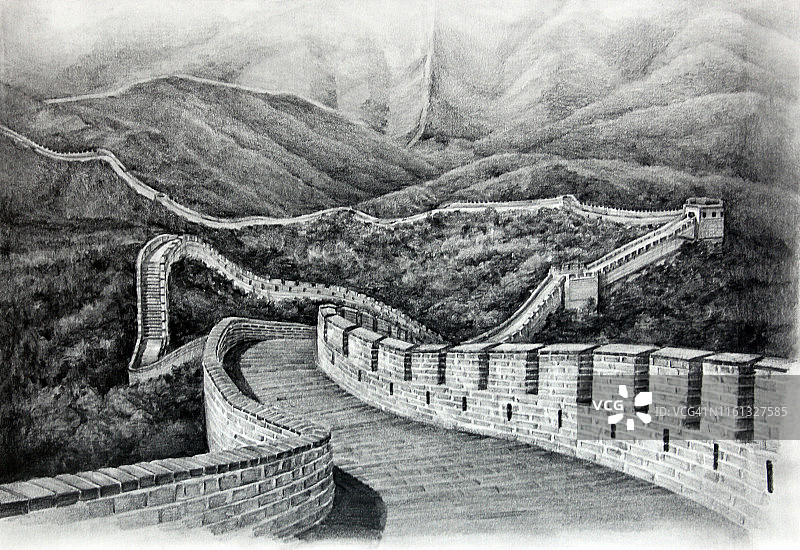 中国长城(素描)图片素材