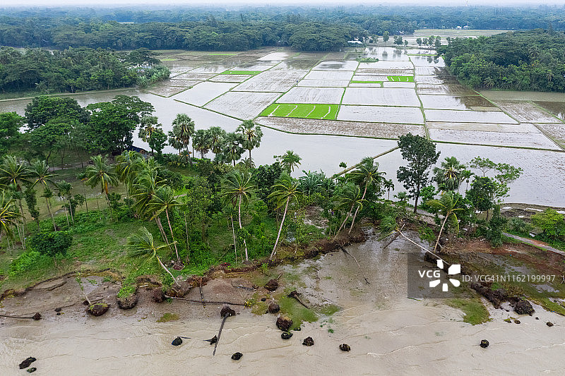 孟加拉国南部受洪水影响的沿海地区鸟瞰图图片素材