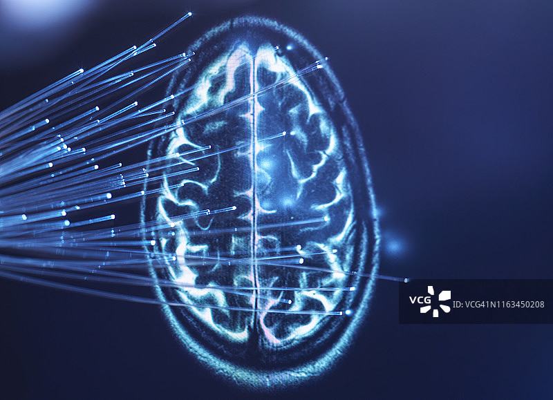 人工智能，光纤传输数据进入大脑图片素材
