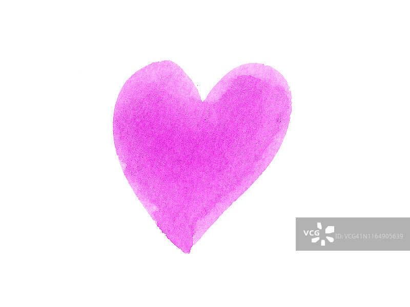 手绘抽象水彩粉色笔触心形状孤立的白色背景。图片素材