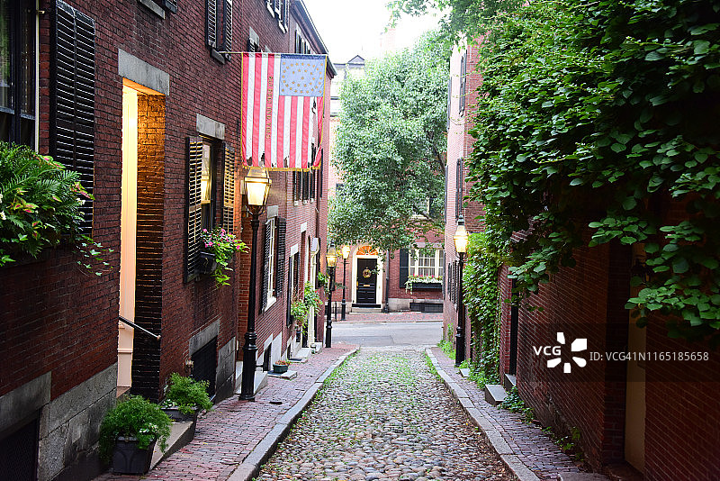 波士顿铺满鹅卵石的橡子街图片素材