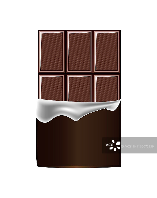 矢量现实插图的未包装的可可黑巧克力条孤立在白色的背景。图片素材