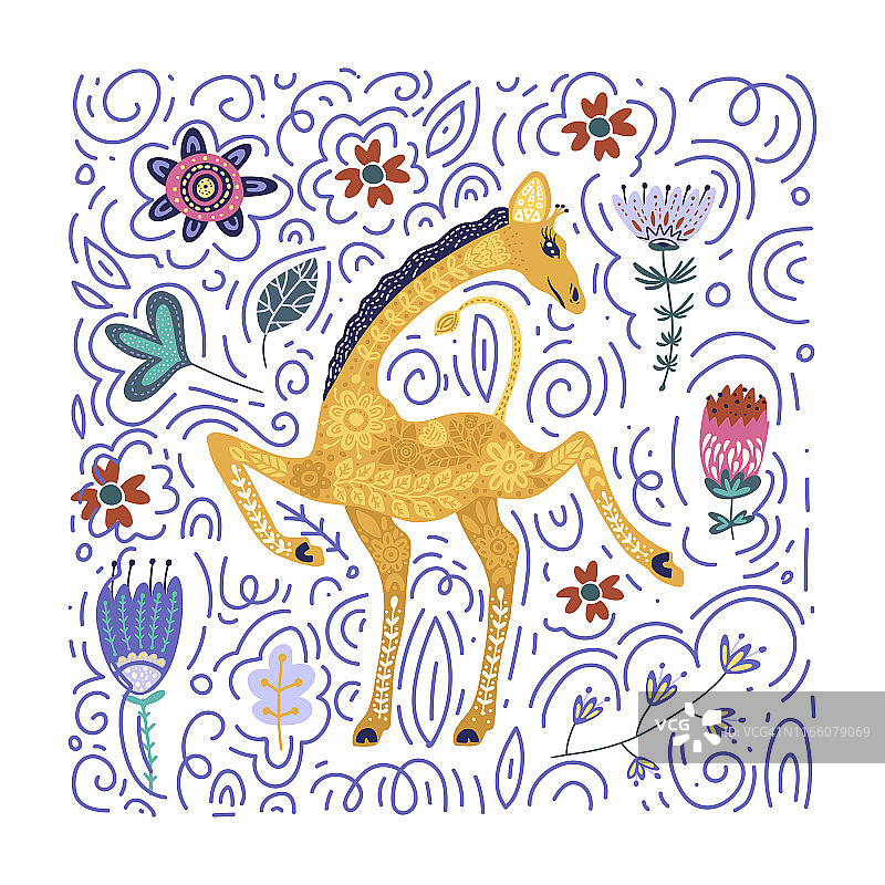 卡通长颈鹿矢量插图。图片素材