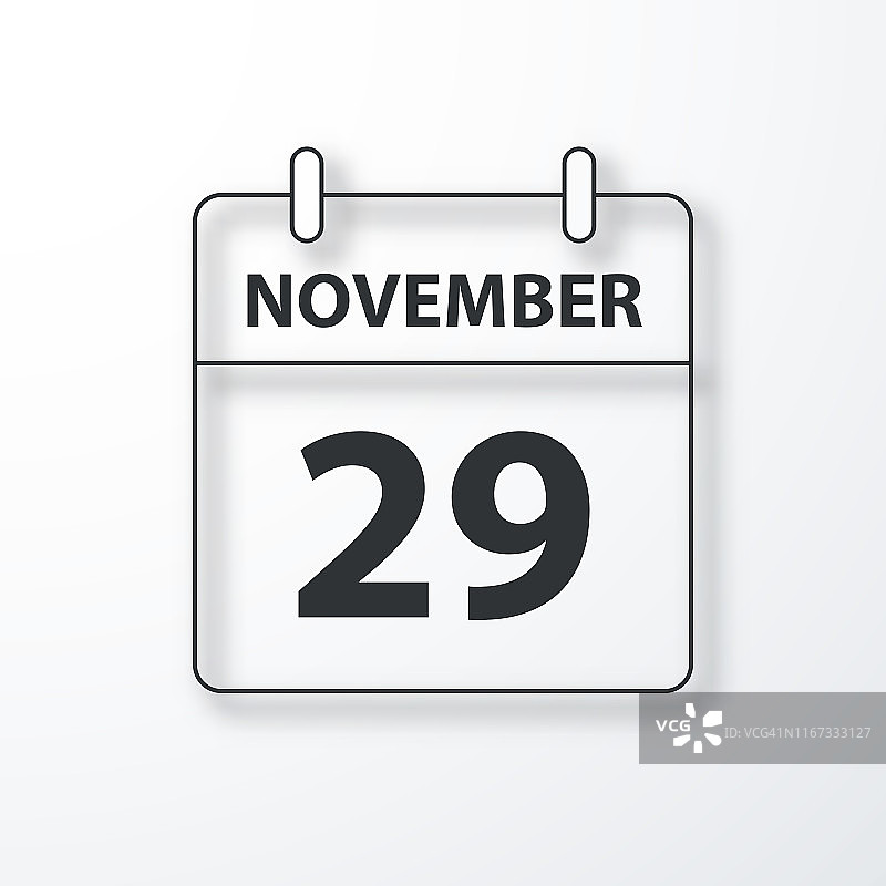 11月29日-每日日历-黑色轮廓与阴影在白色背景图片素材