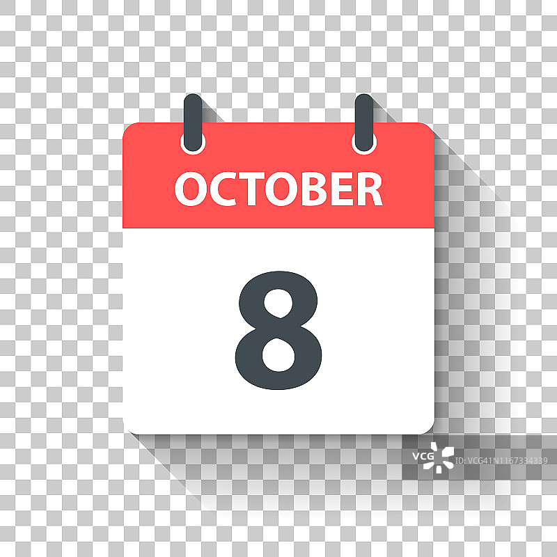 10月8日-平面设计风格的每日日历图标图片素材