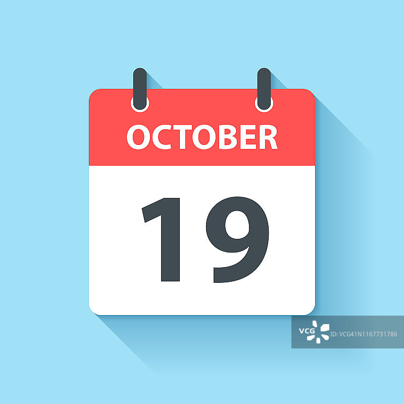 10月19日-平面设计风格的每日日历图标图片素材