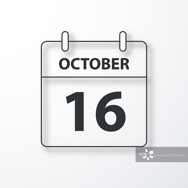 10月16日-每日日历-黑色轮廓与阴影在白色背景图片素材