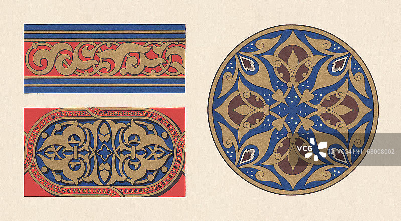 摩尔人和阿拉伯人的装饰品，彩色印刷术，出版于1881年图片素材