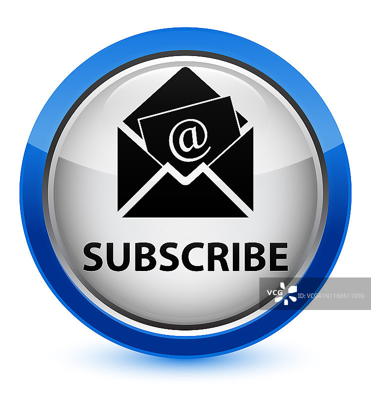 订阅(时事通讯电子邮件图标)水晶蓝色的圆形按钮图片素材