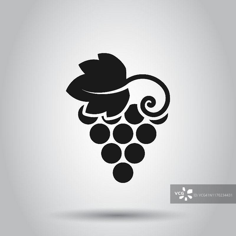 葡萄水果标志图标在扁平风格。葡萄藤矢量插图上孤立的背景。酿酒葡萄经营理念。图片素材