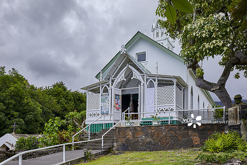 美国夏威夷大岛，建于1875年的火奴鲁瑙老教堂图片素材