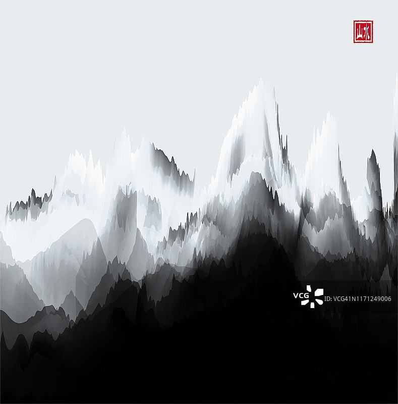 水彩中国山水画背景图片素材