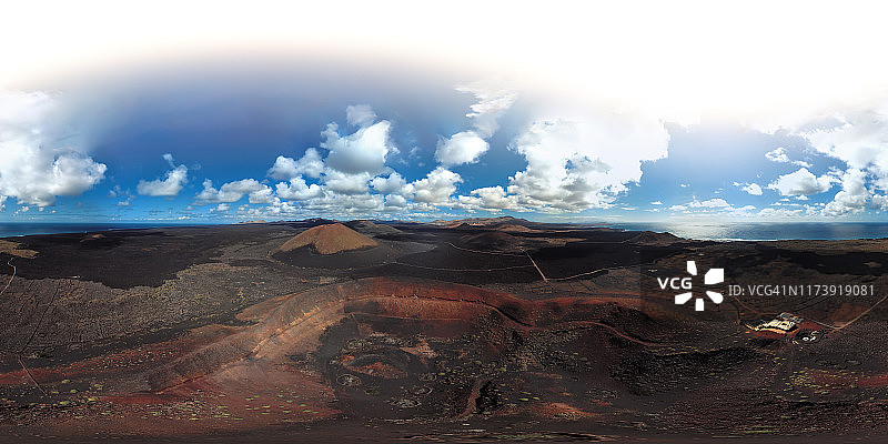 360度x180度全球形(等矩形)全景火山景观，Timanfaya国家公园，兰萨罗特，加那利群岛图片素材